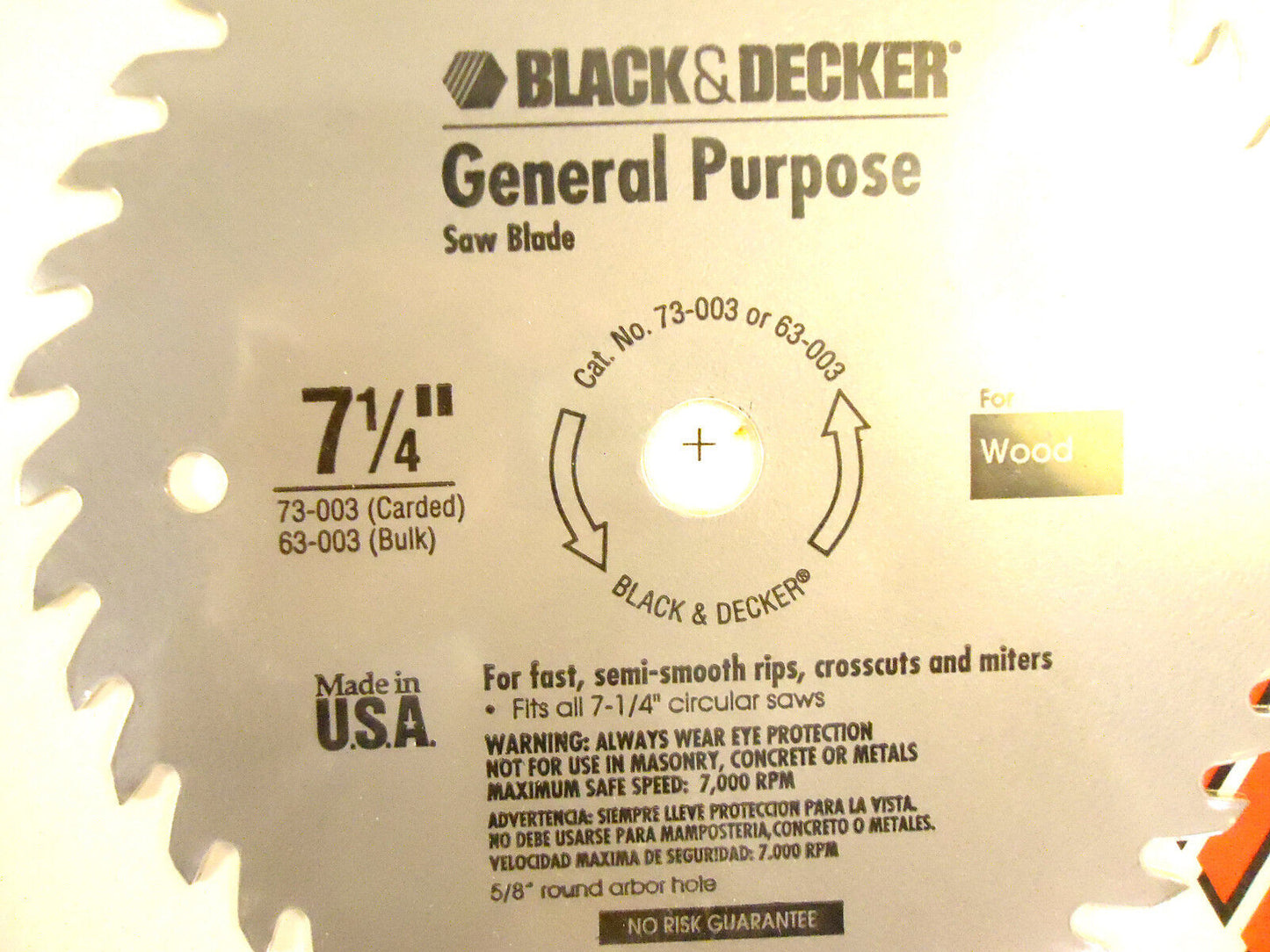 7-1/4" Black & Decker General Saw Blade, HSS, 3 Blades, New, USA, Free Shipping.