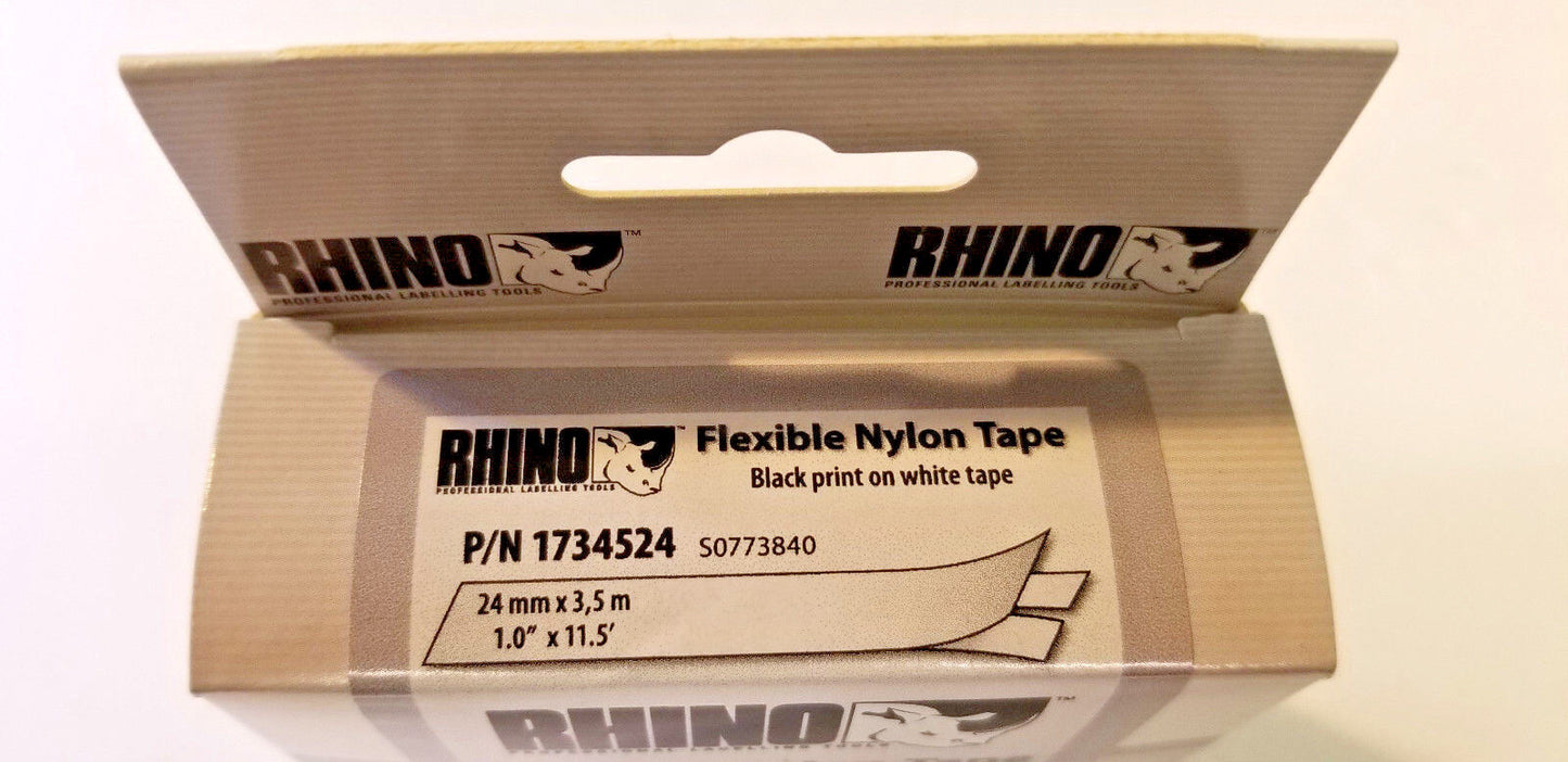 DYMO Rhino Flexible Nylon Industrial Label Tape 1" x 11-1/2 Feet - Black & White