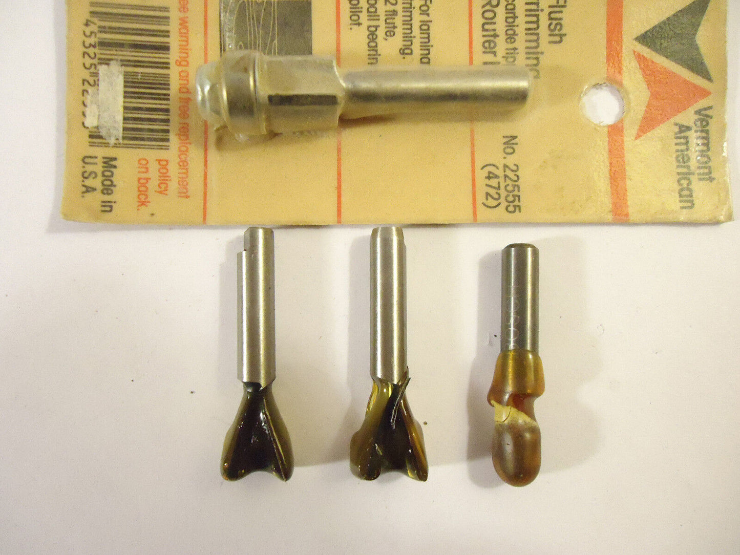 Router Bit Assortment, 4 pcs, 1/4" Shank, 3 Different Styles, Carbide Tipped.