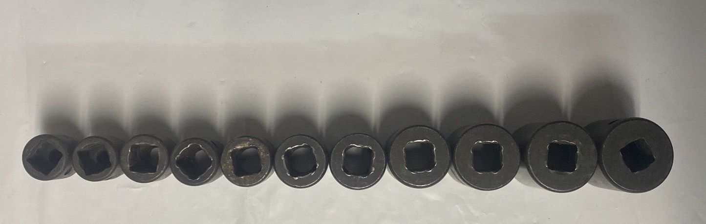 Snap-on Impact Sockets, 11pc, 1/2”drive, 3/8”-1”, 6 Point.