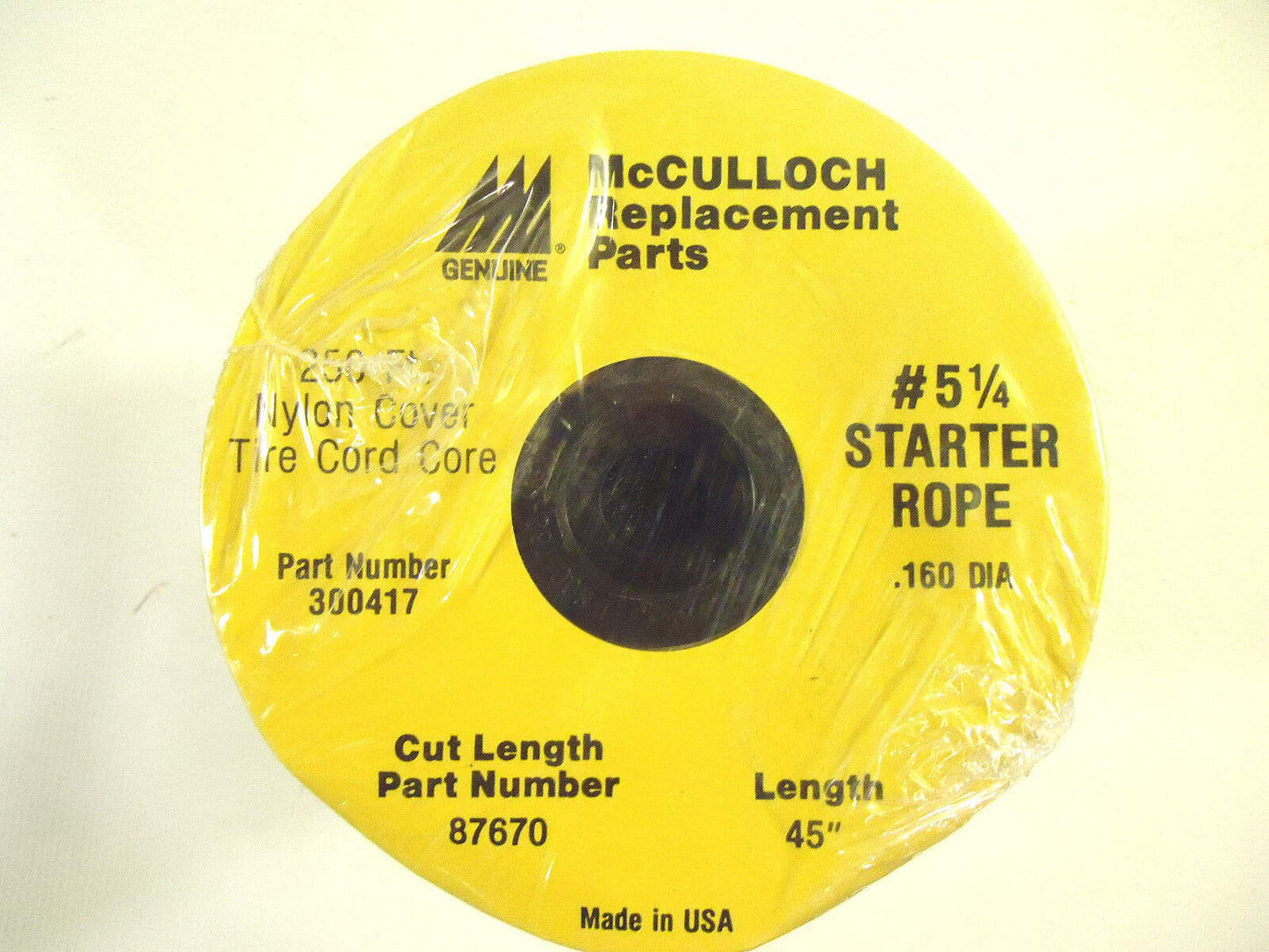 Starter Rope, 250' Nylon Cover Tire Cord Core, #5-1/4 (.160) Diameter, New, USA.