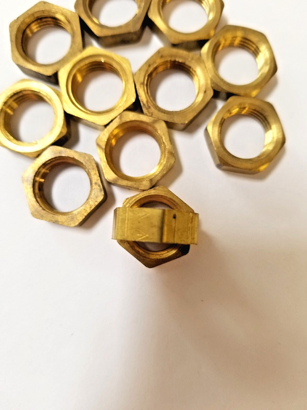 Brass Hex Nut,1/4" NPS, 18TPI,11/16" wide x 1/4" high, 12 Pieces, Pre-Owned