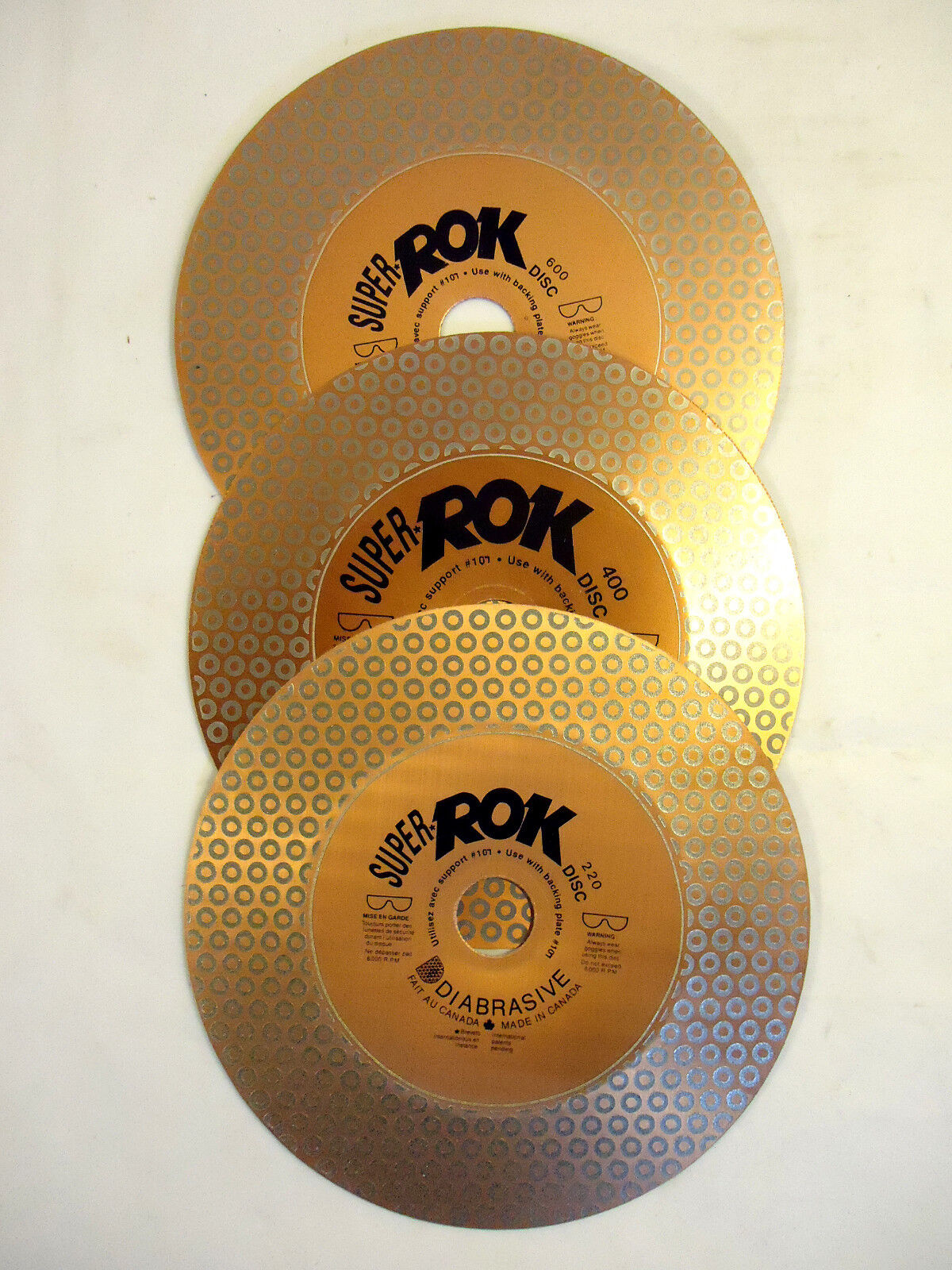 Diamond 7” Disc Set, 3 Discs, 220 grit, 400 grit and 600 grit, NEW.