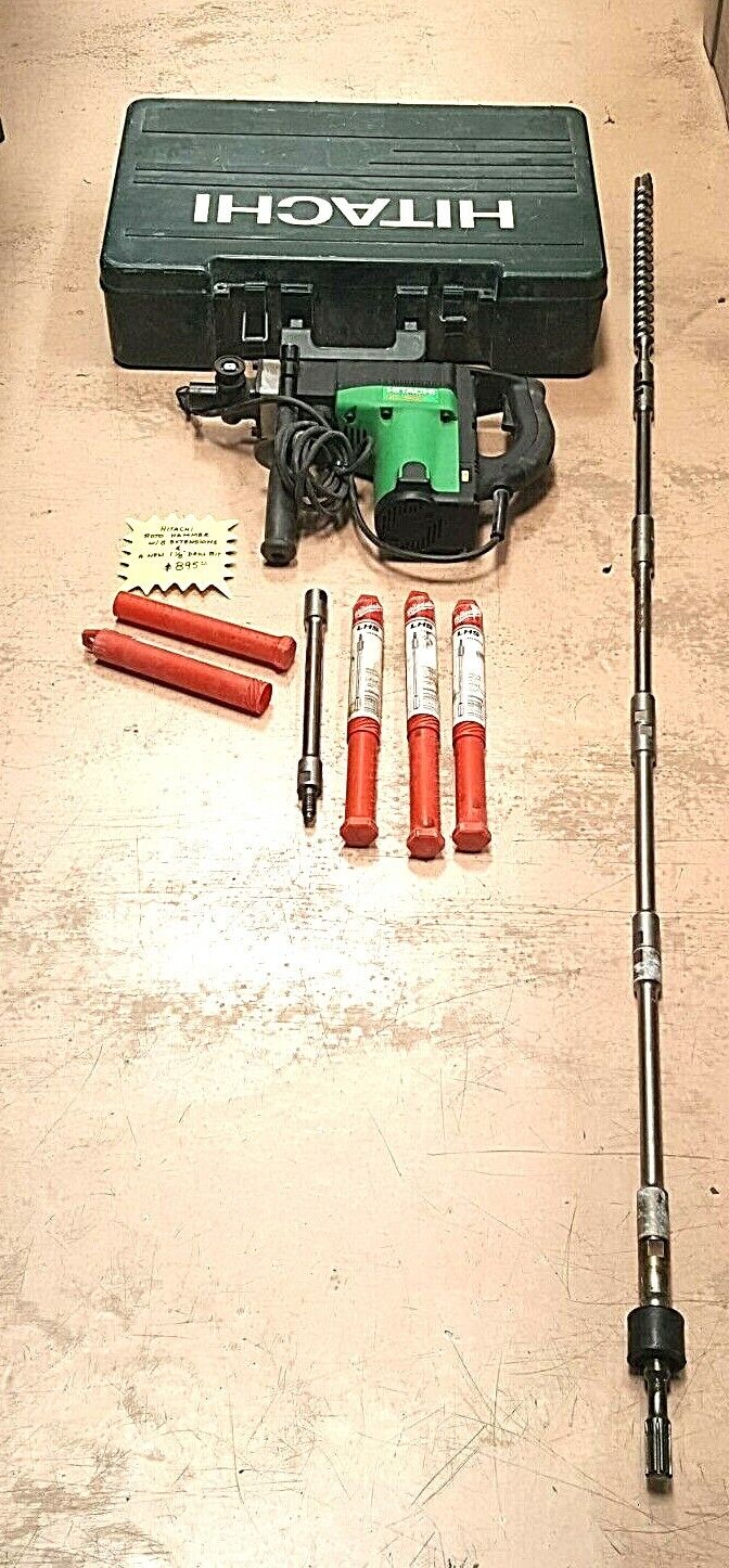 Hitachi Rotary Hammer DH40FB w/New 1-1/8" x 16" Bit and 8 LHS 11" Extensions