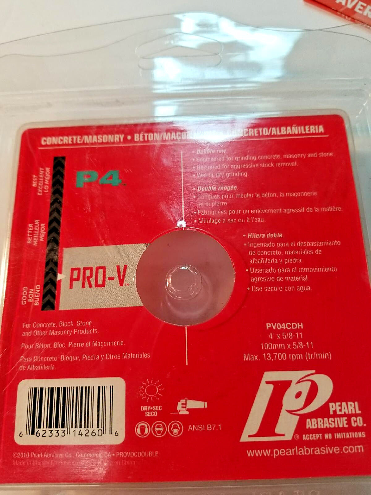 Pearl Abrasive Co. PRO-V 4" Double Row Cup Diamond Grinding Wheel, 5/8"-11