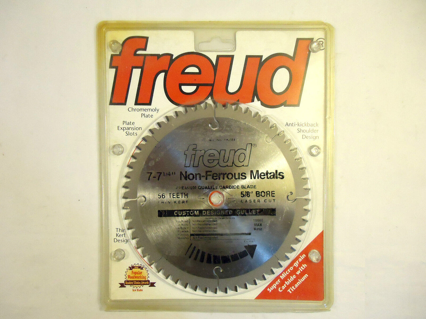 Freud Non-FerrousTK703, 7-7 ¼”, 56 Tooth, Hook Angle Saw Blade, NEW.