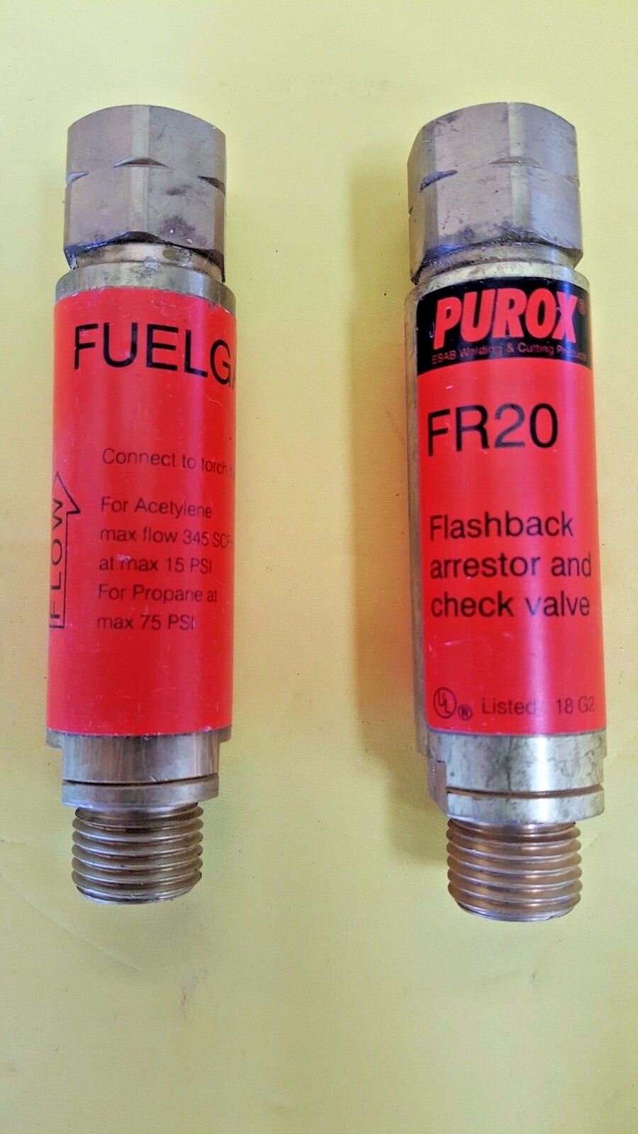 Purox FR20 Acetylene/Gas Flashback Arrester and Check Valve, 2pcs, Torch End, UK