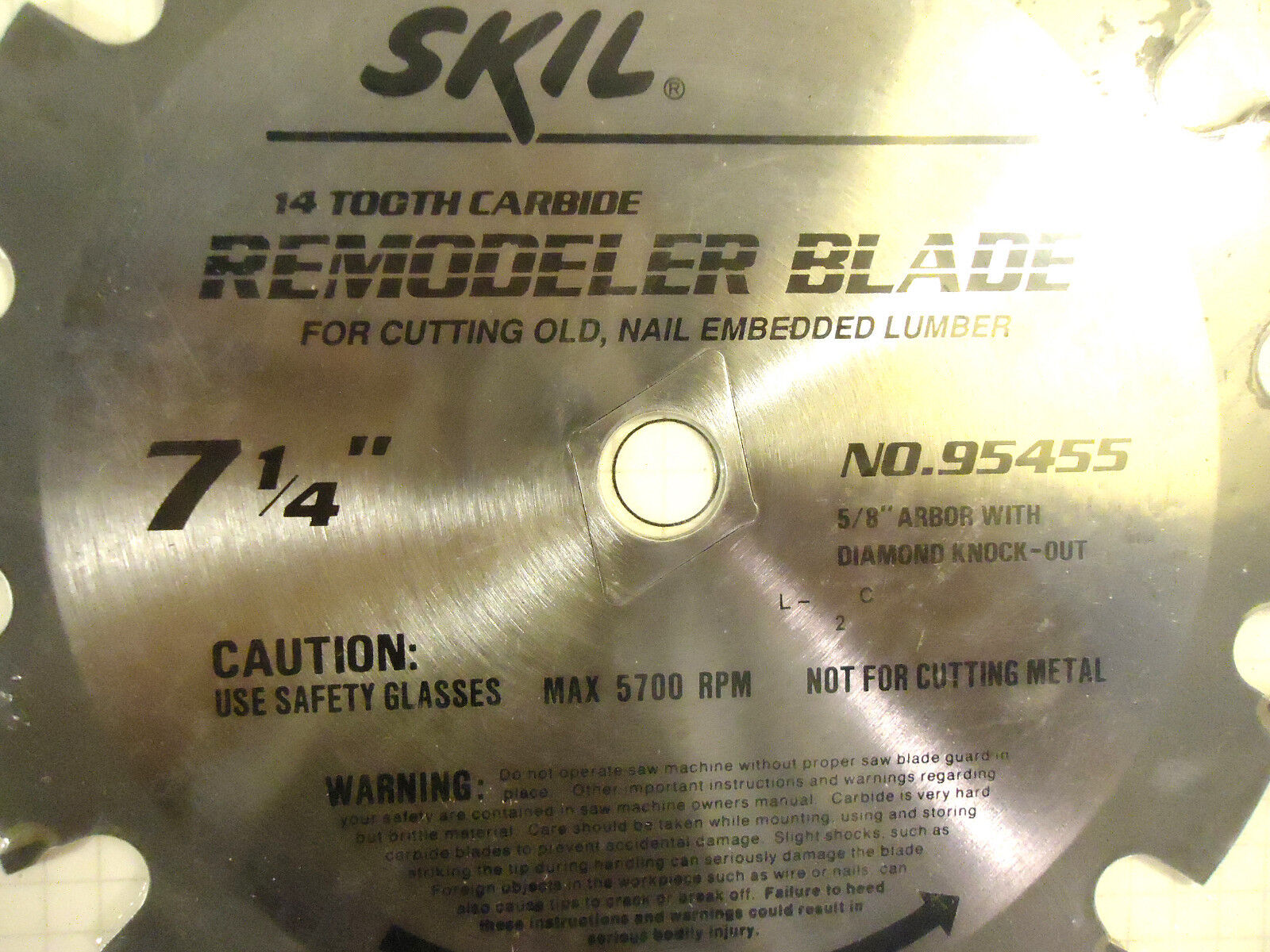 7-1/4" 14 Carbide Teeth Circular Saw Blade For Nail Embedded Wood, Skil, New.