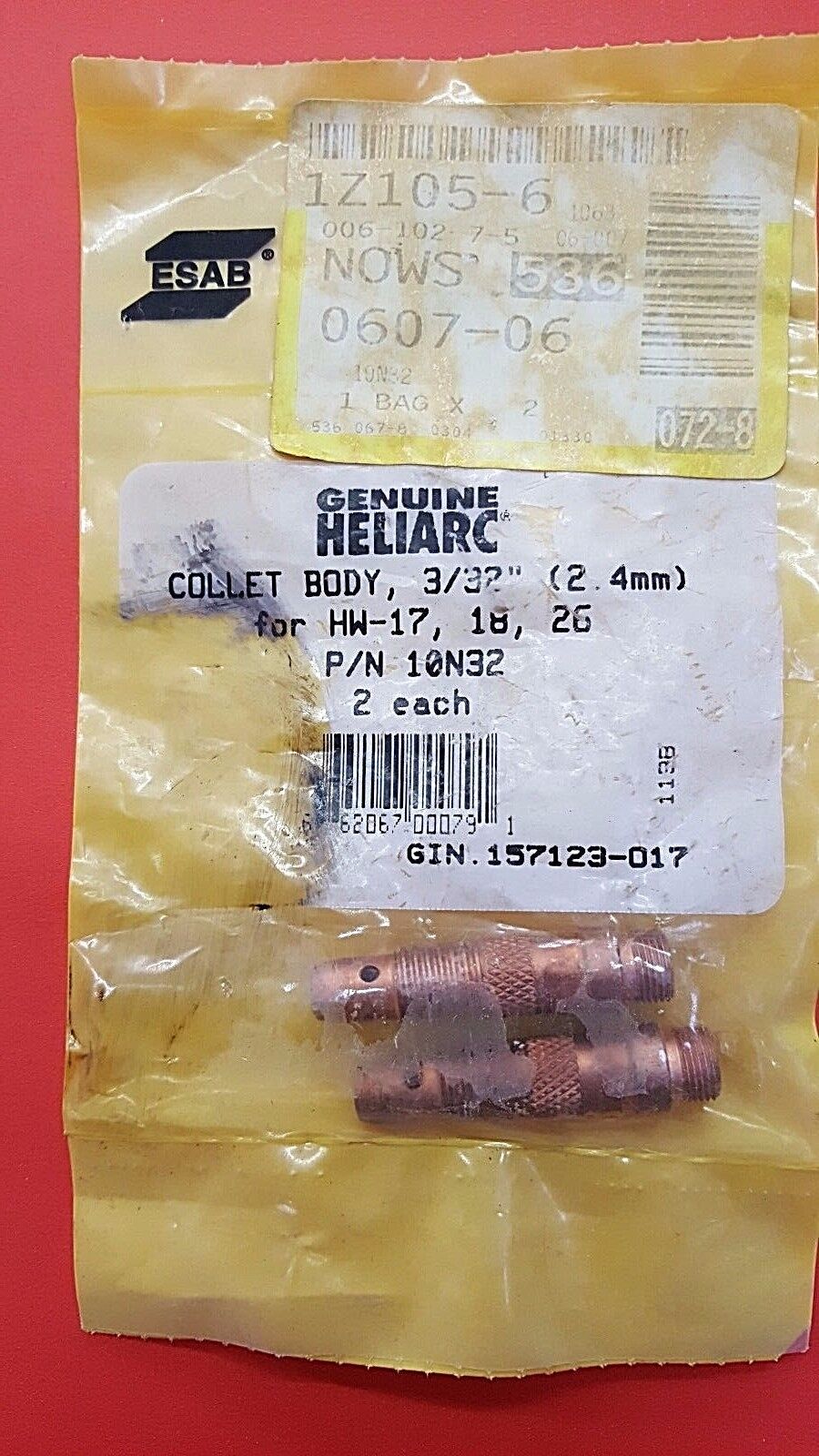 Genuine ESAB Heliarc TIG  Collet Body for HW-17,18, 26 Torches (Various Sizes)