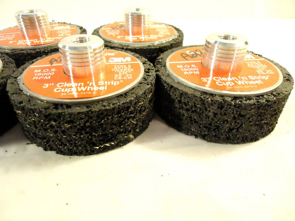 3M Clean 'n Strip Cup Wheel, 5 Pcs., Extra Coarse, 3/8"-24 Thread, New, USA.