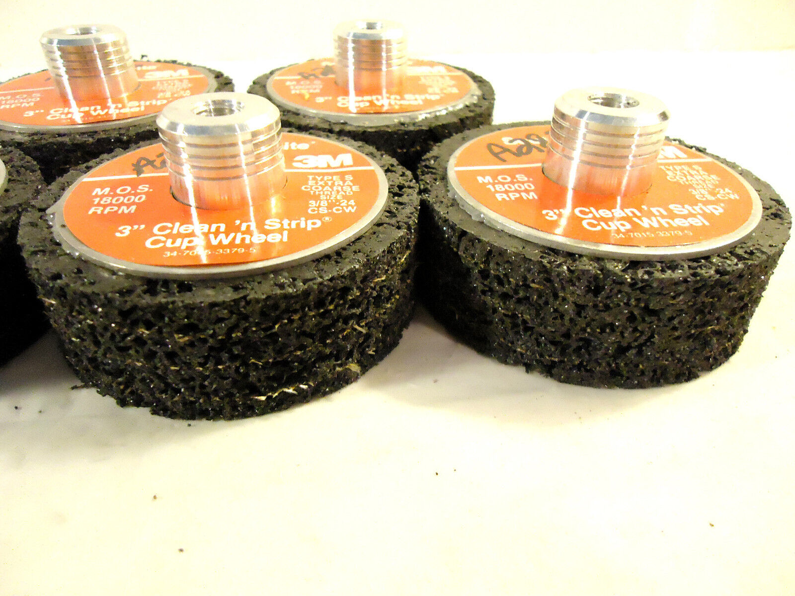 3M Clean 'n Strip Cup Wheel, 5 Pcs., Extra Coarse, 3/8"-24 Thread, New, USA.