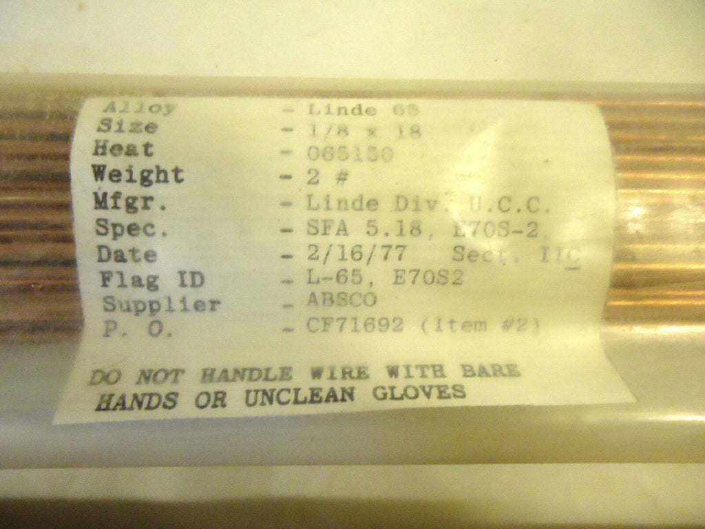 Welding Rod for Oxy/ Acetylene, Linde 65, E70S-2, Mild Steel Rod,2 Two Lb. Packs