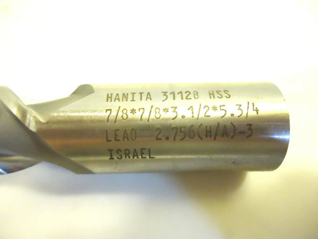 End Mill, Hanita, Made in Israel, 2 Flute, 7/8” x 3 ½” LOC, HSS, NEW.