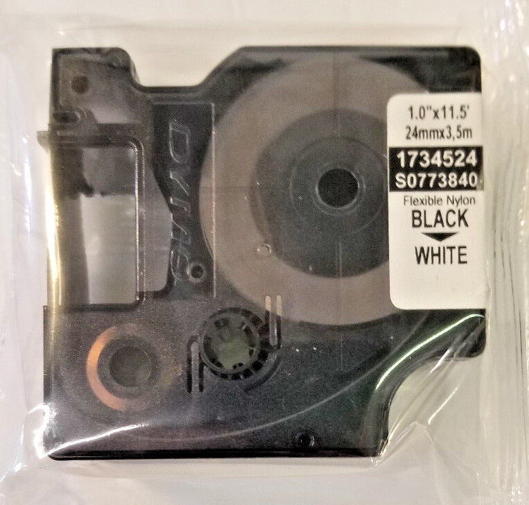 DYMO Rhino Flexible Nylon Industrial Label Tape 1" x 11-1/2 Feet - Black & White