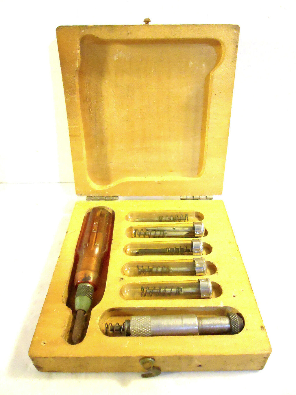 Vintage VINCO Automatic Center Punch Master Kit, Wooden Box, Circa 1947, Used.