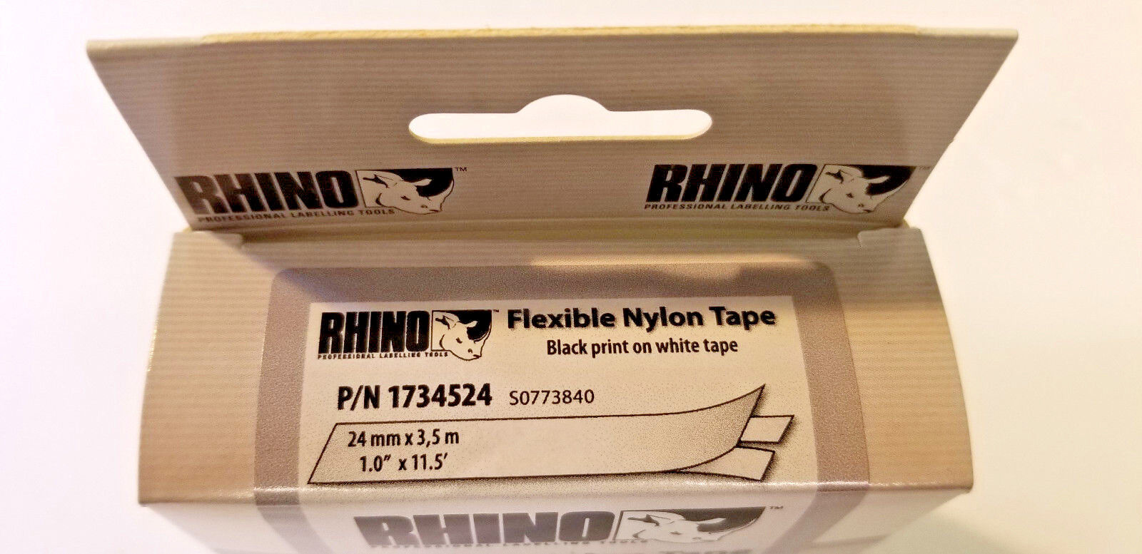DYMO Rhino Flexible Nylon Industrial Label Tape 1" x 11-1/2 Feet - Black & White