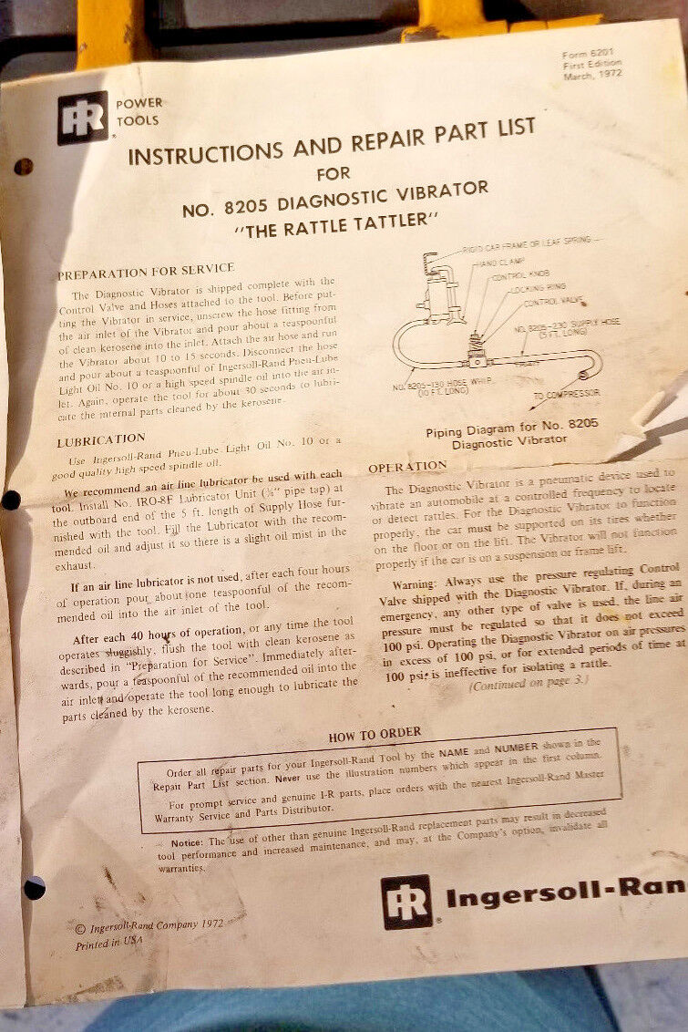 Ingersoll-Rand NO. 8205 Automotive Diagnostic Vibrator, “The Rattle Tattler”