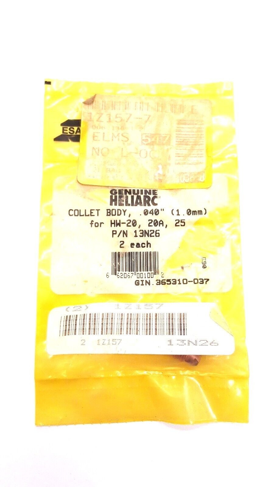 Genuine ESAB Heliarc TIG  Collet Body for HW-20, 20A, 25 Torches (Various Sizes)