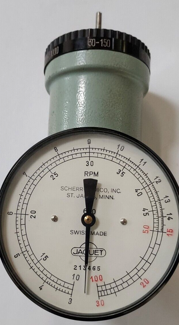 VTG JAQUET Mechanical Hand Tachometer Set, Model 630 Handles 30-50000 RPM, Swiss