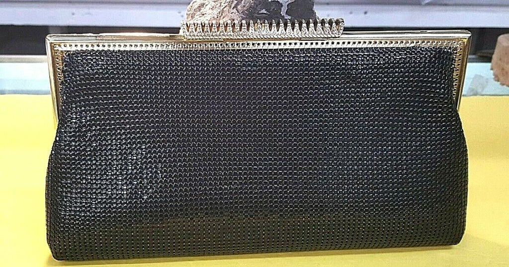 VINTAGE FAY SWAFFORD 70'S ORIGINAL BLACK MESH EVENING CLUTCH BAG, MINT
