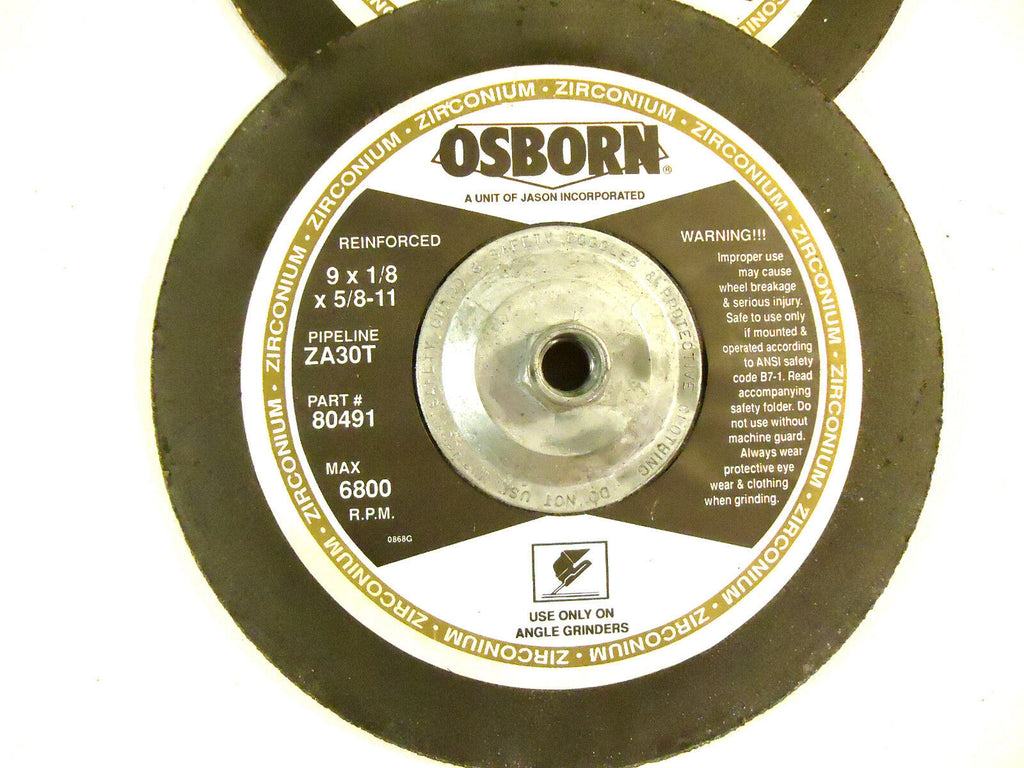 9" x 1/8" x 5/8-11 Metal Cutting Wheel W/Zirconia, 4 Wheels, Zirconia, Osborn.