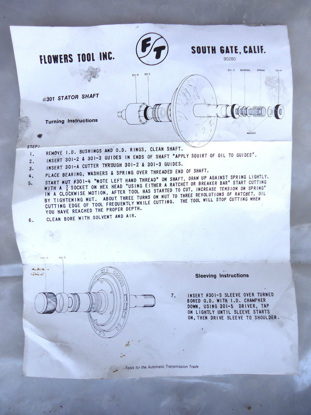 Automatic Transmission Flowers Tool Inc. #301 Stator Shaft Tool, used.