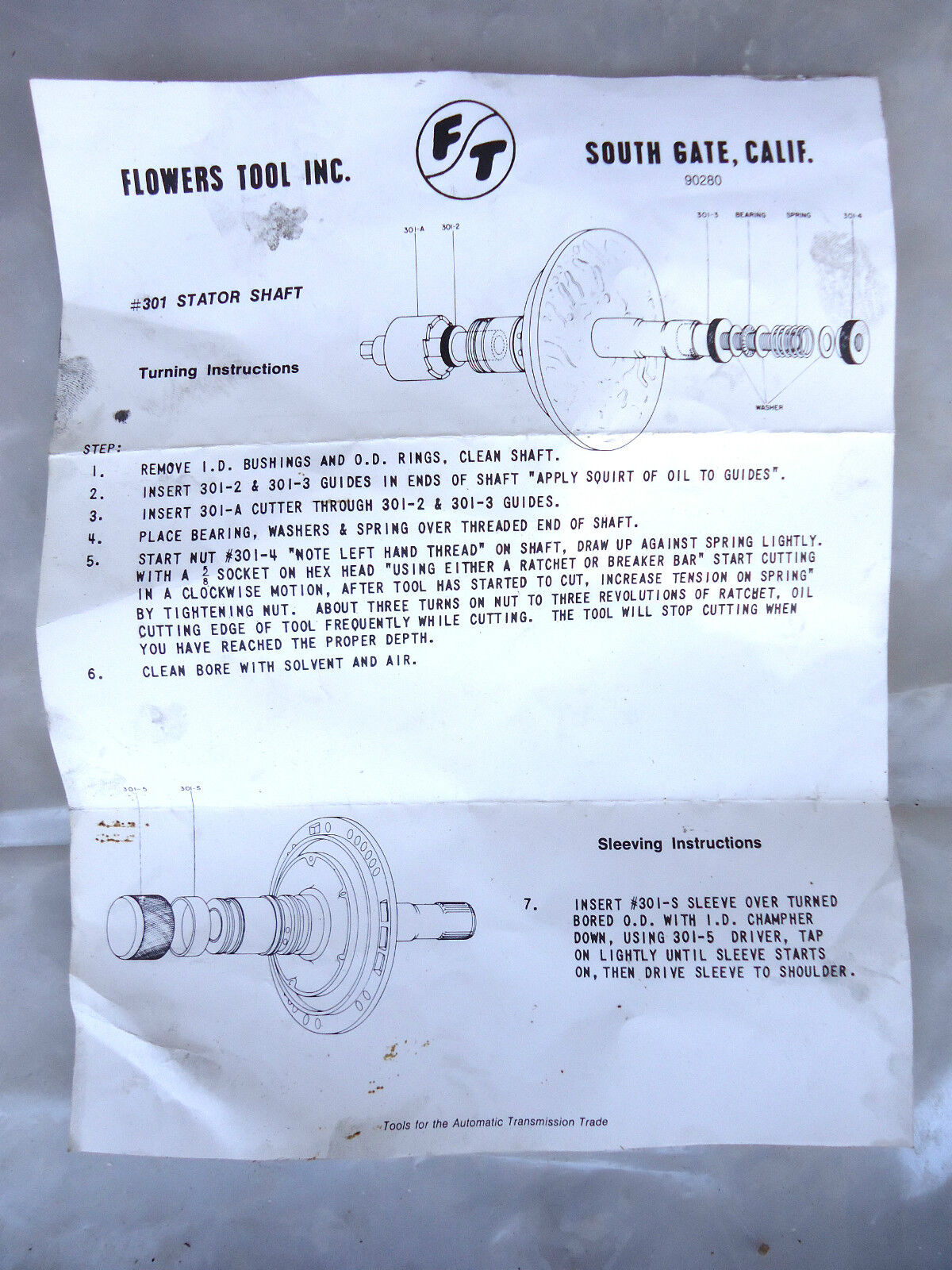 Automatic Transmission Flowers Tool Inc. #301 Stator Shaft Tool, used.