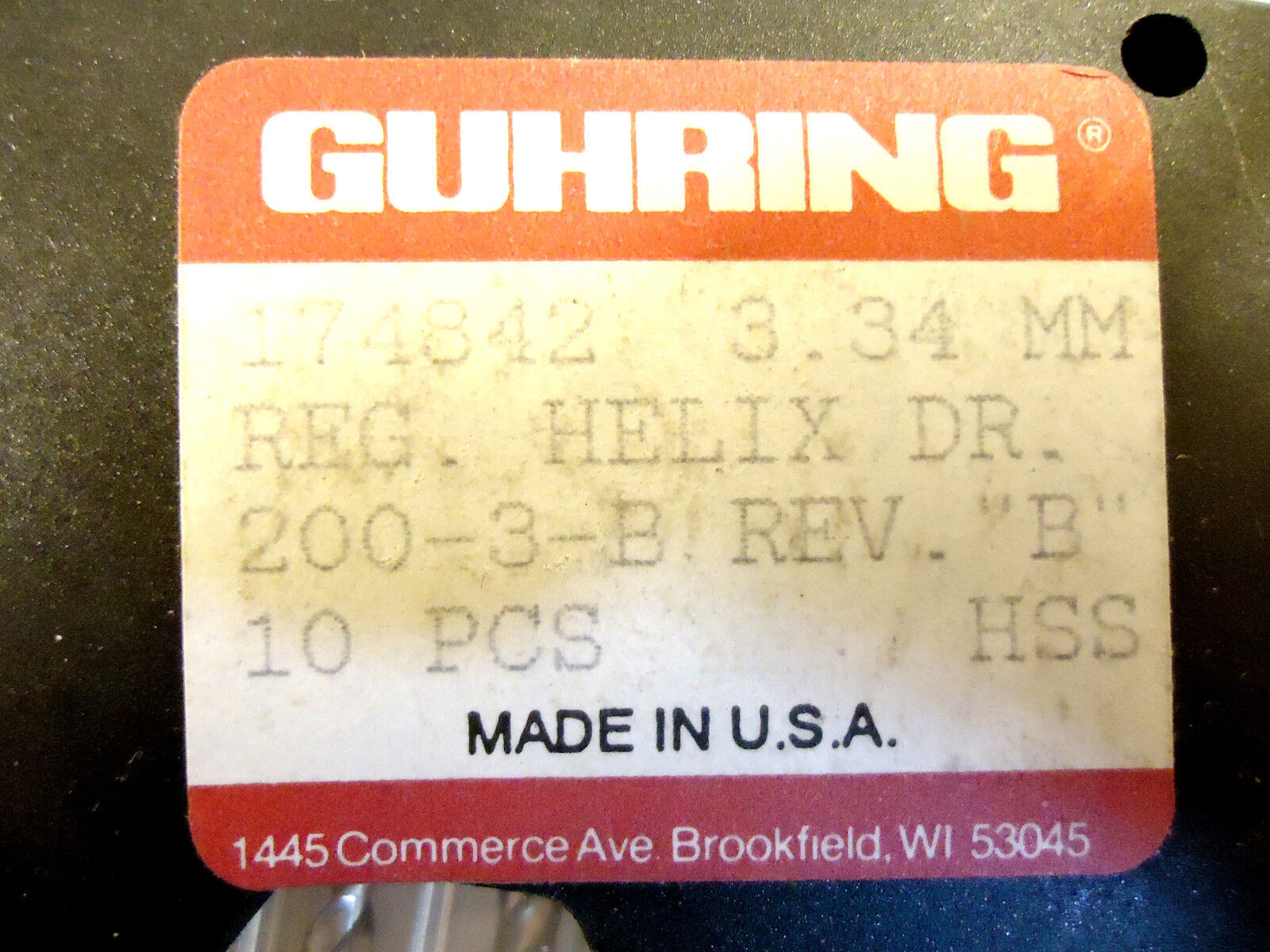 GUHRING USA Drill Bits 10 pcs, 3.34mm, Right Hand, HSS, Jobber, New