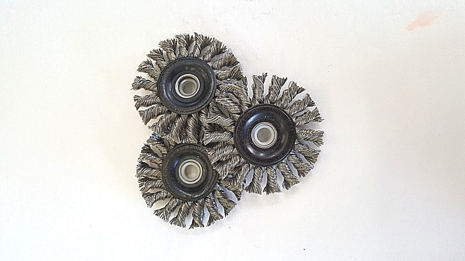 Stainless Steel 3" Twisted Wire Wheel, 1/2" to 3/8" Center Bushing,1 Pc NEW, USA