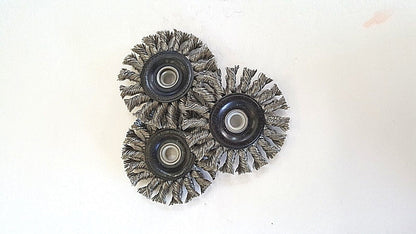 Stainless Steel 3" Twisted Wire Wheel, 1/2" to 3/8" Center Bushing,1 Pc NEW, USA