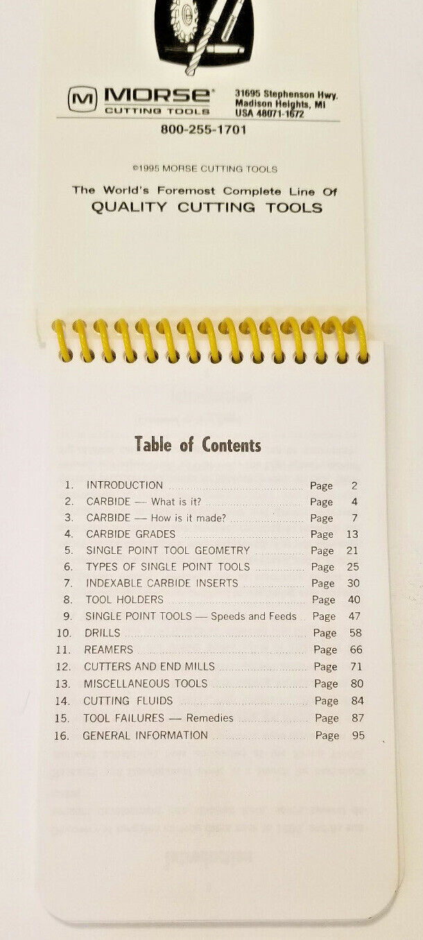 Morse Cutting Tools Pocket Guide for Carbide Tooling List No. 1004, New