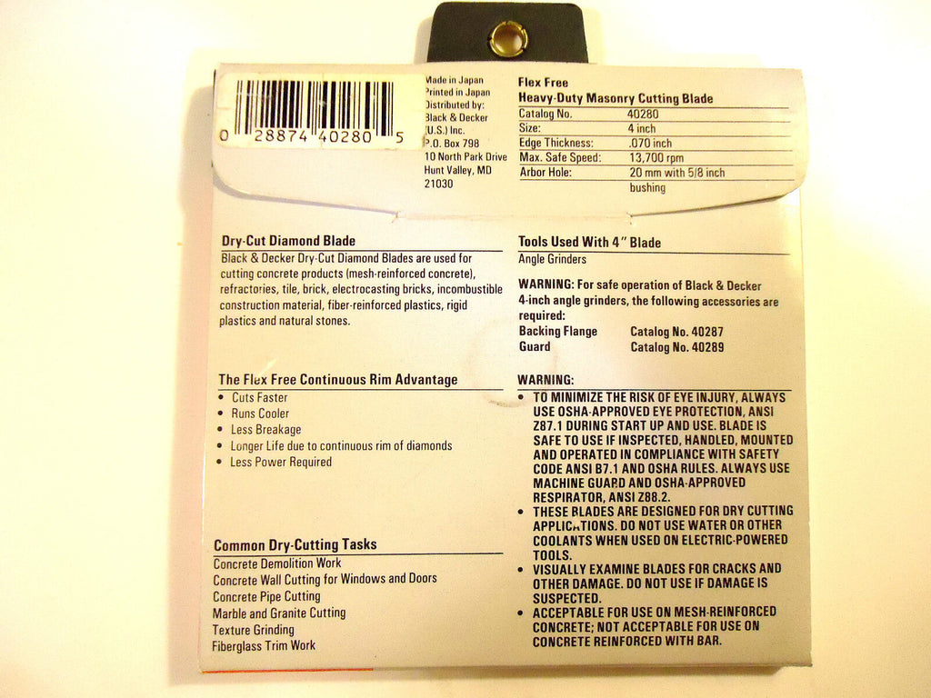 Black & Decker #40280  4” Continuous Rim Turbo Diamond Blade, NEW.