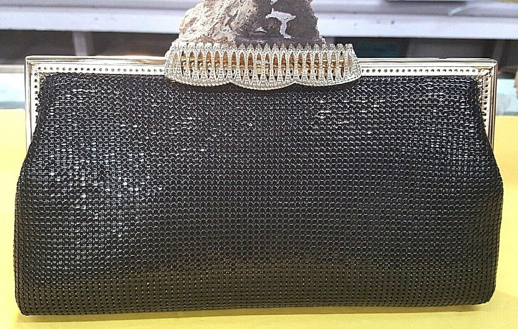 VINTAGE FAY SWAFFORD 70'S ORIGINAL BLACK MESH EVENING CLUTCH BAG, MINT