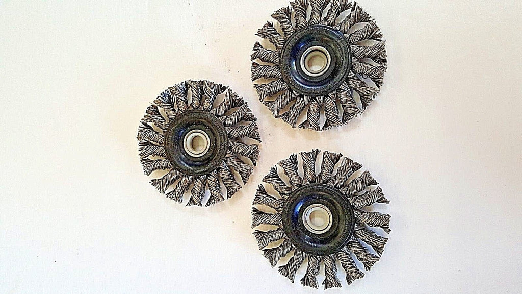 Stainless Steel 3" Twisted Wire Wheel, 1/2" to 3/8" Center Bushing,1 Pc NEW, USA