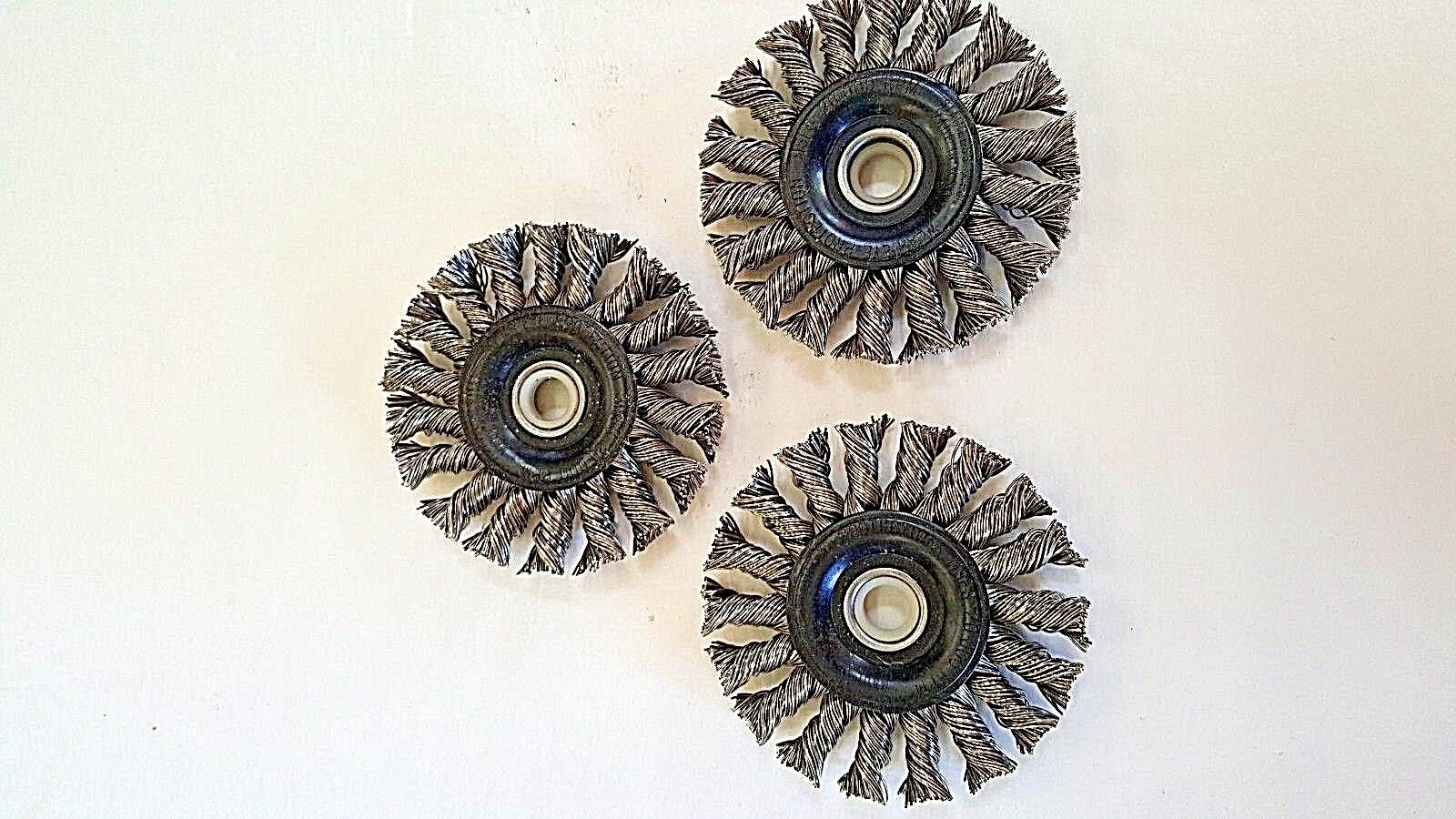 Stainless Steel 3" Twisted Wire Wheel, 1/2" to 3/8" Center Bushing,1 Pc NEW, USA