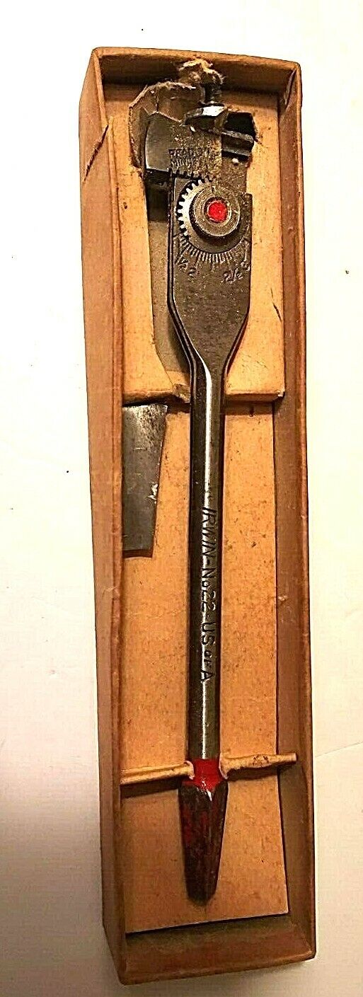 Vtg. Irwin Micro-Dial Expansive Wood Bit No.22 Bores 7/8'' To 3'' With Box