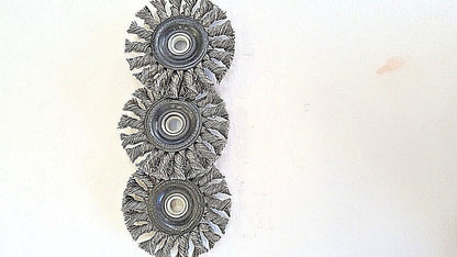Stainless Steel 3" Twisted Wire Wheel, 1/2" to 3/8" Center Bushing,1 Pc NEW, USA
