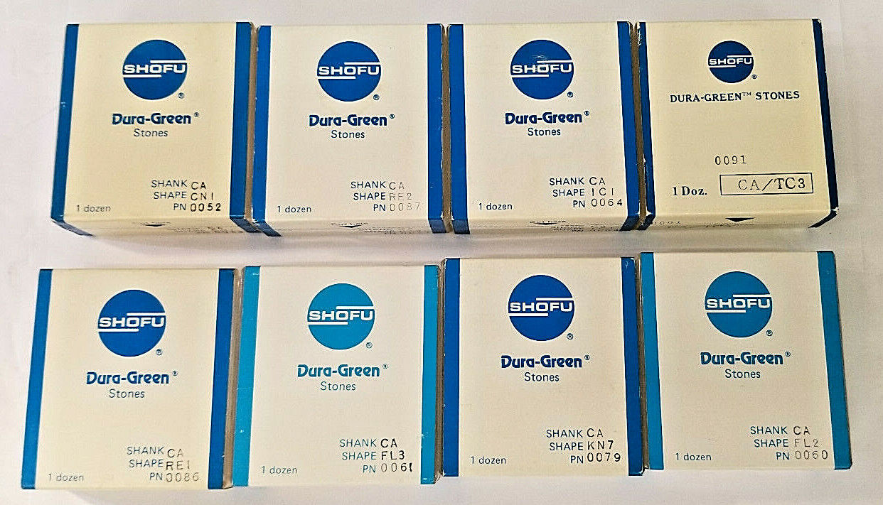 Shofu Dura Green Contour / Finishing Stones, 12/Pack, 8 Styles, 96 Stones, CA