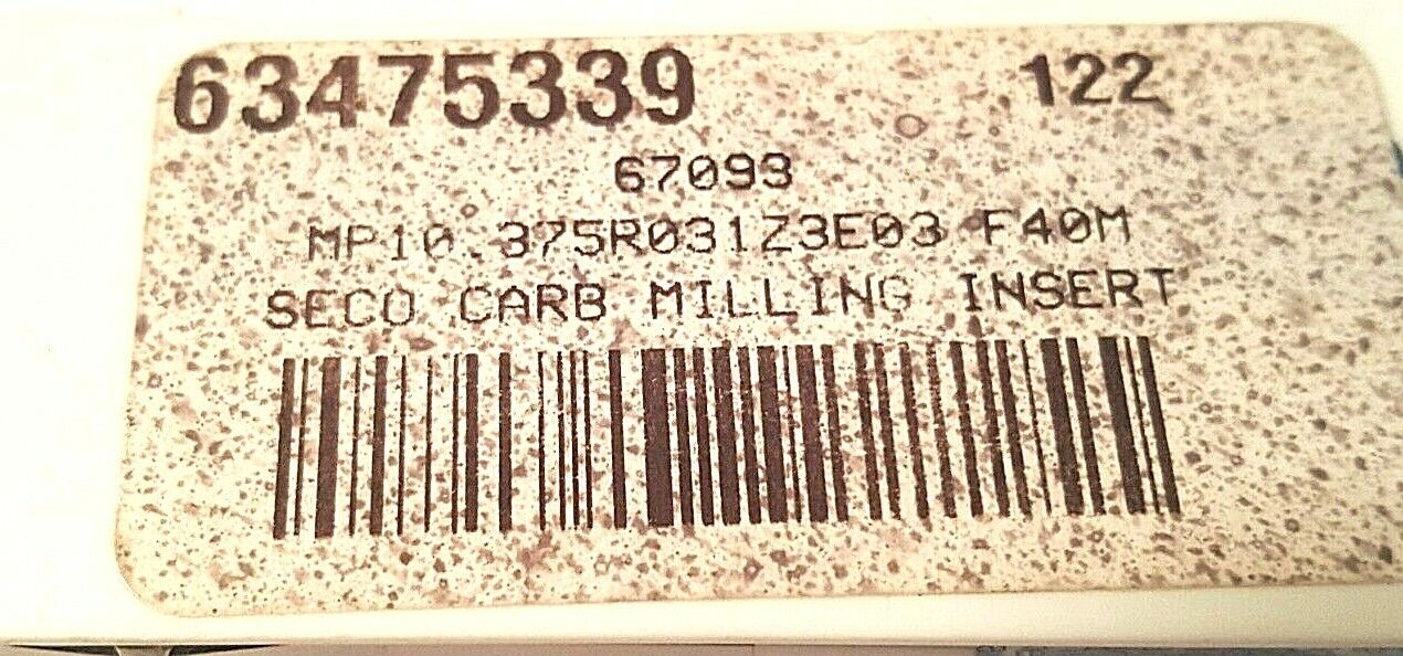 SECO Carbide MP-09512R08Z3-E03, F40M Slotting/ Milling Cutters 3/8 2pcs, Used VG