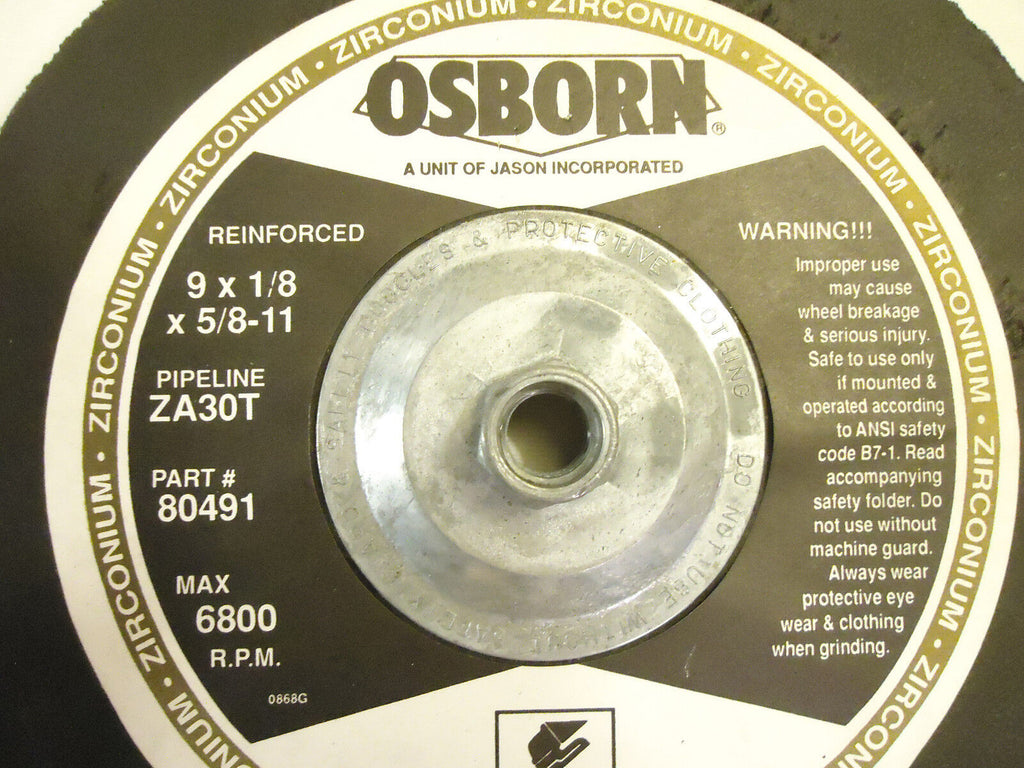 9" x 1/8" x 5/8-11 Metal Cutting Wheel W/Zirconia, 4 Wheels, Zirconia, Osborn.