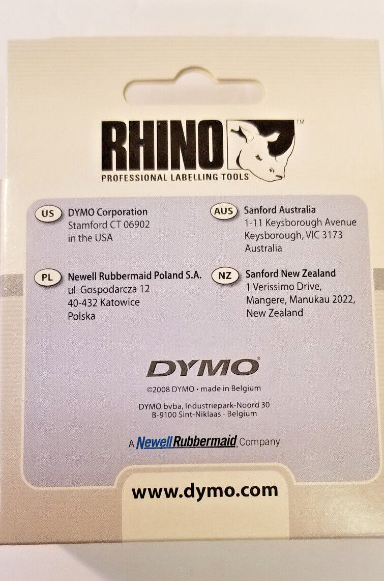 DYMO Rhino Flexible Nylon Industrial Label Tape 1" x 11-1/2 Feet - Black & White
