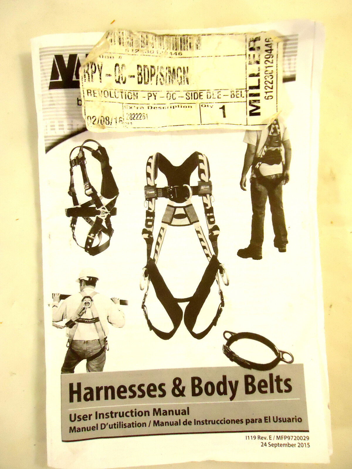 New Miller Revolution Safety Harness, Model RPY-QC-BDP/S/MGN, Removable Belt.