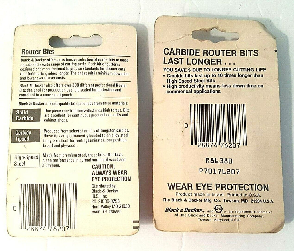 2pcs. Black & Decker 76-207 Straight Single Flute 3/8" Carbide Router Bits, NEW