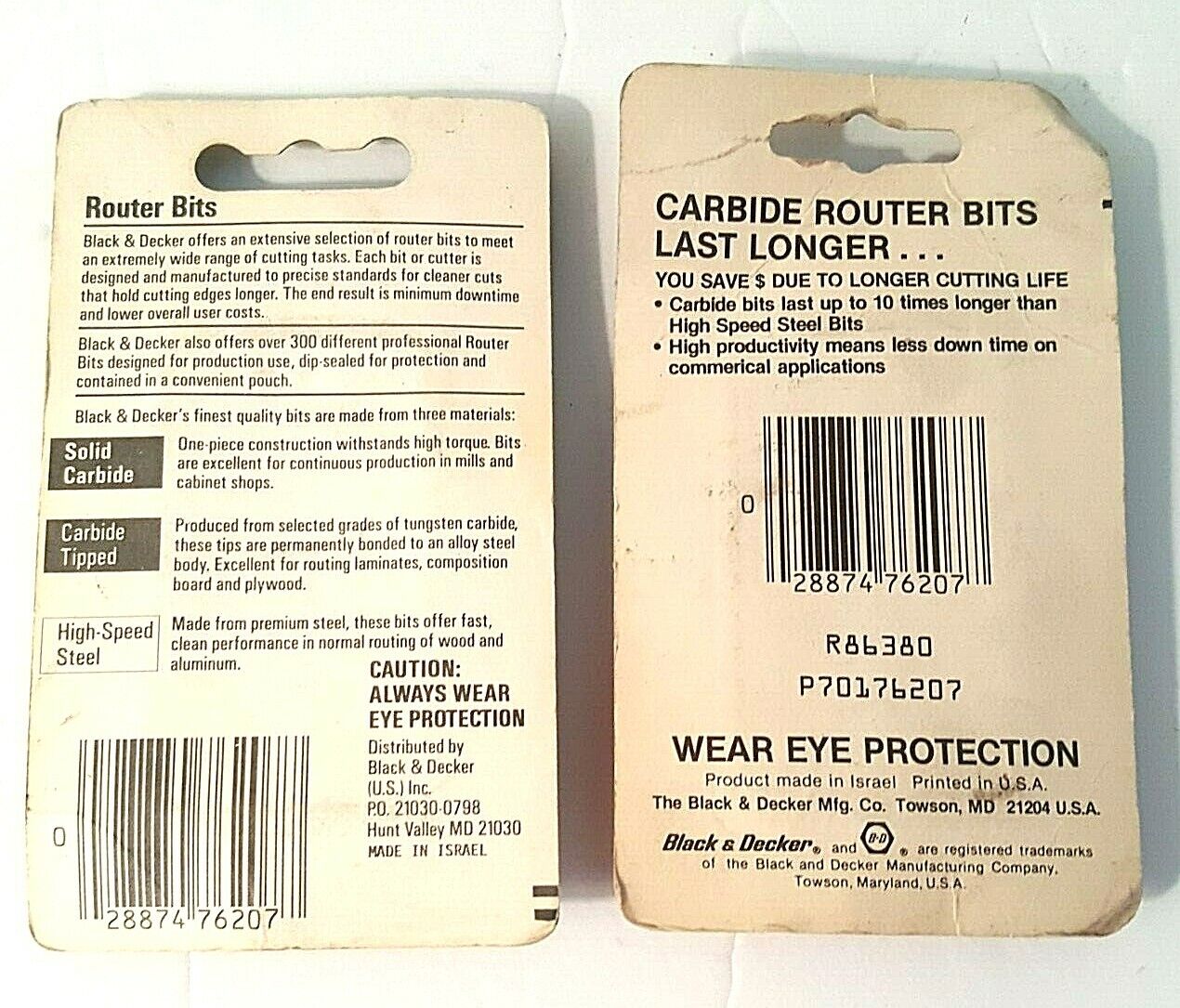 2pcs. Black & Decker 76-207 Straight Single Flute 3/8" Carbide Router Bits, NEW