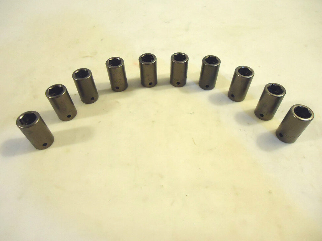 Impact Sockets, 10 Pieces, 1/4” Drive, 8mm 6 Point, Shallow, Hanson, USA, NEW