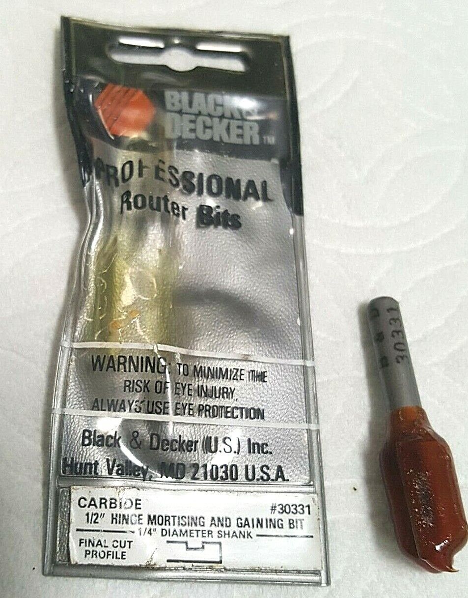 B&D 1/2" Hinge Mortising & Gaining Carbide Router Bit, 2 Flute, #30331, NEW