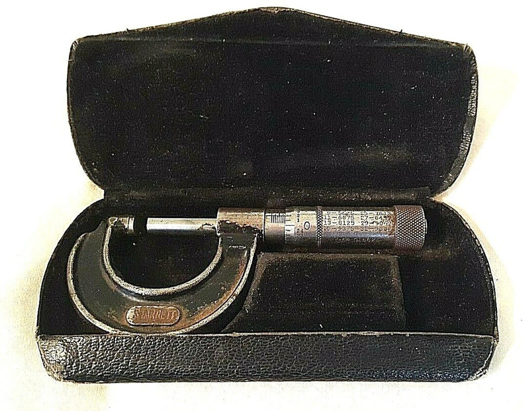 Vintage THE L.S. STARRETT CO. 0-1" Outside Micrometer, .001", Eyeglass Case