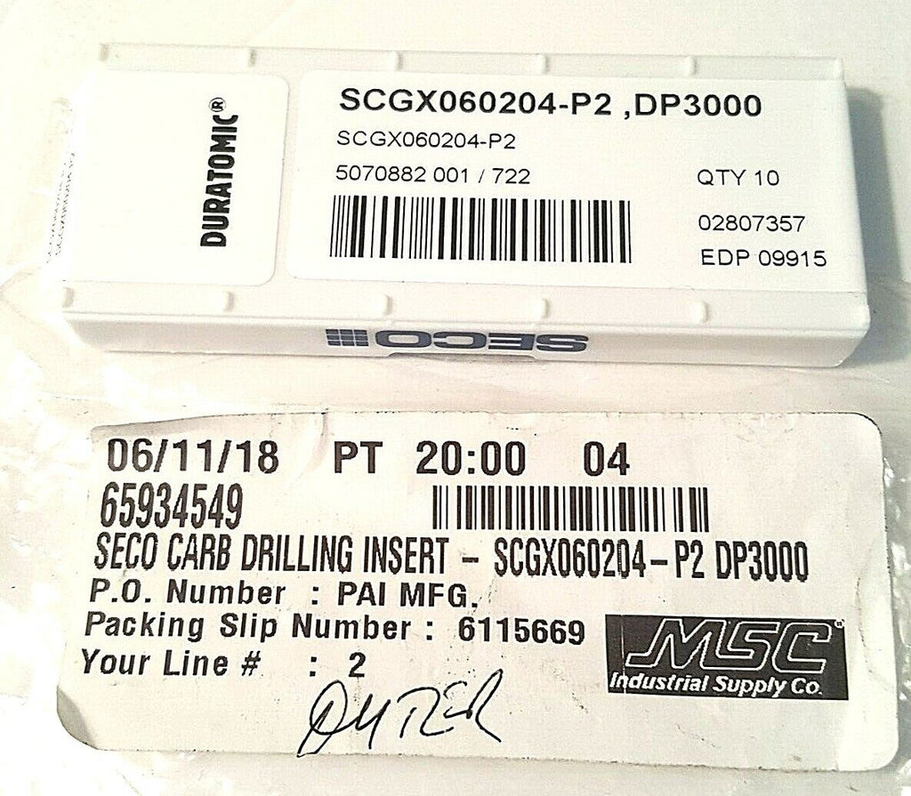 SECO SCGX060204-P2 and SCGX0602-C1 Carbide Indexable Drill Inserts 9pcs. ea.