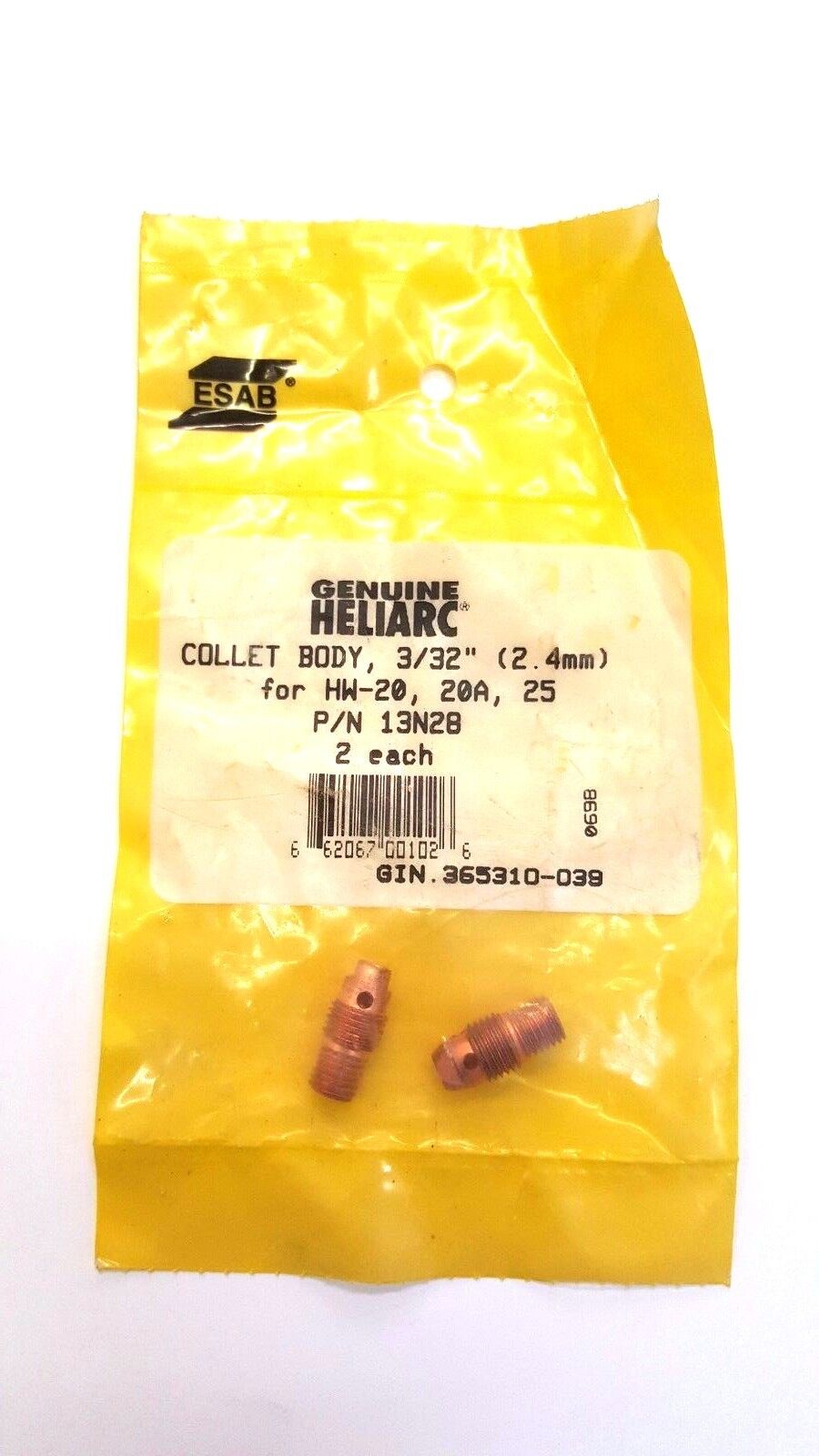 Genuine ESAB Heliarc TIG  Collet Body for HW-20, 20A, 25 Torches (Various Sizes)