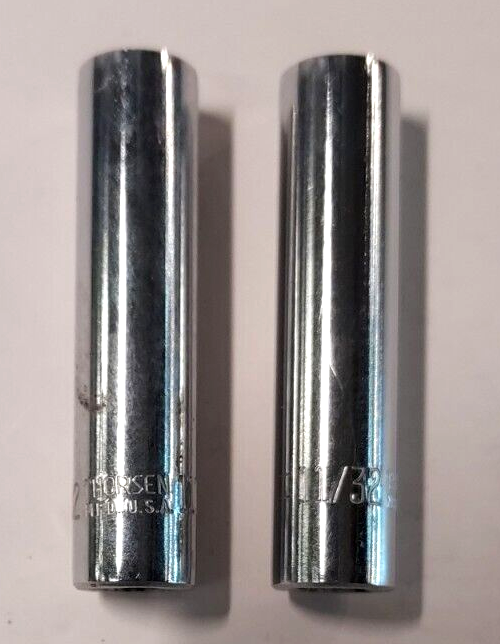 1/4  Drive 11/32 inch 12 Point Deep Sockets, 2pcs. Made in USA, THORSEN
